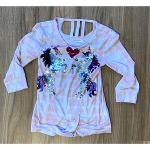 Beautees Girl's Long-Sleeved Shirt (Size 8) Double Unicorn Reversible Sequins